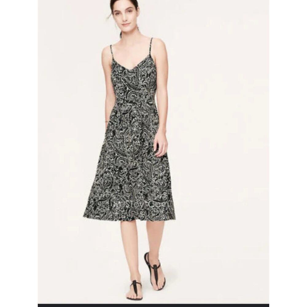 Loft Ann Taylor Black Vine Print Cami Dress Size 16